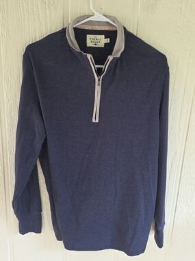 Men's The Normal Brand Navy Half-Zip Sweater with Light Gray Trim, Size Large